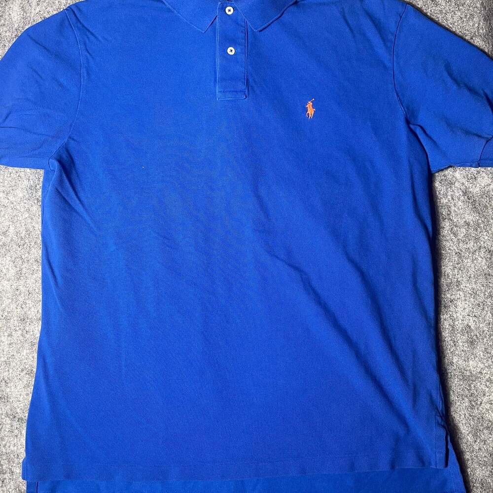 Polo Ralph Lauren Mens Royal Blue Short Sleeve Pique Polo Shirt with Orange Pony